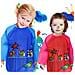 4 Pezzi Art Kids Grembiuli Artista Bambini Impermeabili Del Dipinto Smocks Con Manica Lunga 3 Tasche Per Et 2-8 Anni (yellow Pink Blue Red)  - Foto miniatura 4
