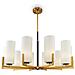 Lampadario Contermporaneo Fortano 10 Luci Metallo Ottone Diffusori Vetro Bianchi - Foto miniatura 1