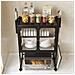 Scaffale Credenza Porta Microonde Con Vetrinetta In Metallo Nero 57x37x76cm - Foto miniatura 4