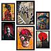 Set Di 6 Stampe Pittura Decorativa, Graffiti, Street Art, A Colori, Con Cornice E Illustrazioni. A3 & A4 Cornice Nera - Foto miniatura 1