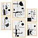 Set Di 6 Stampe Linee E Forme In Bianco E Nero Bauhaus Incorniciate Con Illustrazioni Di Design Per Le Pareti Della Tua Casa A3 & A4 Telaio In Legno Chiaro - Foto miniatura 1