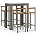 Set Bar Giardino 5pz Grigio Polyrattan e Legno Massello Acacia - Foto miniatura 1