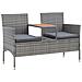 Panca da Giardino 2 Posti con Tavolino 143 cm Polyrattan Grigio - Foto miniatura 1