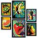 Set Di 6 Stampe Poster Estivi A Colori Di Frutta, Verdura E Cibo Sano In Stile Urban Art A3 & A4 Cornice Nera - Foto miniatura 1