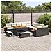 Set di divani da giardino da 13 pezzi con cuscini neri in polyrattan e acacia, Set da pranzo da giardino da 3 pezzi con cuscini neri in polyrattan e acacia - Foto miniatura 3