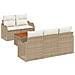 Set divano da giardino  6 pezzi con cuscini beige in rattan sintetico e acacia, Divano da giardino  2 posti con cuscini beige in rattan sintetico - Foto miniatura 1