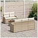 Set divano da giardino  6 pezzi con cuscini beige in rattan sintetico e acacia, Divano da giardino  2 posti con cuscini beige in rattan sintetico - Foto miniatura 3