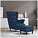 Poltrona Con Schienale Ad Ala Con Poggiapiedi Blu In Velluto - Foto miniatura 1