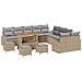 Set di divani da giardino da 14 pezzi con cuscini beige in polyrattan e acacia,  Divano da giardino a 2 posti con cuscini beige in polyrattan,  Set da pranzo da giardino da 4 pezzi con cuscini beige in polyrattan e acacia - Foto miniatura 1