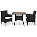 Set Mobili da Pranzo per Giardino 3 pz Nero Polyrattan e Acacia - Foto miniatura 1