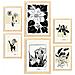 Set Di 6 Stampe Stampe Artistiche Floreali In Inchiostro Nero In Stile Schizzo Per L'interior Design A3 & A4 Telaio In Legno Chiaro - Foto miniatura 1
