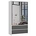 Armadio A 2 Ante Battenti E Cassetti S90 con specchio, 90x51x180 cm, Colore Bianco e Grigio Grafite - Foto miniatura 1