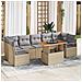 Set divano da giardino di 8 pezzi con cuscini in polyrattan beige e acacia, Divano da giardino per 2 persone con cuscini in polyrattan beige - Foto miniatura 2