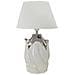 Lampada Da Tavolo Shiney In Ceramica Bianca E Argento Con Paralume In Tessuto - Foto miniatura 1