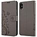 Custodia Compatibile Con Apple Iphone Xs Max In Grigio Fiore - Coperchio Protettivo In Design Floreale Con Chiusura Magnetica, Funzione Stand E Slot Per Carte - Foto miniatura 11