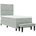 Letto con Box Spring, Materasso e Panca Grigio Chiaro 100x200 cm in Velluto - Foto miniatura 8