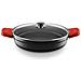 Casseruola Bassa Per Induzione Con Coperchio In Vetro - 32 Cm - Nera Con Manici Rossi - Foto miniatura 1
