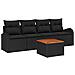 Set Divano da Giardino 5 Pezzi con Cuscini Rattan Polyrattan Nero Acacia - Foto miniatura 1