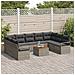Set di divano da giardino in 10 pezzi con cuscini grigi in polyrattan acacia, Divano da giardino 2 posti con spazio di stoccaggio e cuscini grigi in polyrattan - Foto miniatura 3