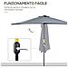 Ombrellone Semicircolare da Parete con Manovella, in Poliestere e Metallo, 2.7x2.4 m, Grigio - Foto miniatura 4