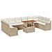 Set Divano da Giardino  da 11 Pezzi con Cuscini Beige in Polyrattan e Acacia, Divano da Giardino a 2 Posti con Cuscini Beige in Polyrattan - Foto miniatura 1