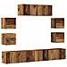 Set Mobile Tv 7 Pz Montato A Parete Legno Antico In Truciolato - Foto miniatura 2