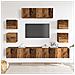 Set Mobile Tv 7 Pz Montato A Parete Legno Antico In Truciolato - Foto miniatura 3