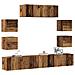 Set Mobile Tv 7 Pz Montato A Parete Legno Antico In Truciolato - Foto miniatura 1