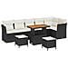 Set Divano da Giardino di 9 Pezzi con Cuscini Nero Polirattan Acacia, Set da Pranzo da Giardino di 3 Pezzi con Cuscini Nero Polirattan Acacia - Foto miniatura 1