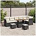 Set Divano da Giardino di 9 Pezzi con Cuscini Nero Polirattan Acacia, Set da Pranzo da Giardino di 3 Pezzi con Cuscini Nero Polirattan Acacia - Foto miniatura 2