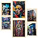 Set Di 6 Stampe Pittura Decorativa Graffiti Street Art Colorata Frida Einstein Teresa Jackson Illustrazioni Incorniciate A3 & A4 Telaio In Legno Chiaro - Foto miniatura 1