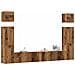 Set Mobile Tv 6 Pz Montato A Parete Legno Antico In Truciolato - Foto miniatura 1
