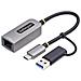 Adattatore da USB-C a Ethernet con dongle USB-A, 10/100/1000Mbps, adattatore di rete da USB 3.0 a Gigabit Ethernet, cavo collegato 6in / 15cm, adattatore USB GbE - Foto miniatura 1