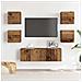 Set Mobile Tv 5 Pz Montato A Parete Legno Antico In Truciolato - Foto miniatura 3