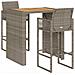Set Bar da Giardino 3pz senza Cuscini Grigio Polyrattan Acacia - Foto miniatura 1