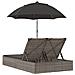 Lettino Prendisole Doppio Cuscini E Parasole Grigio Polyrattan - Foto miniatura 5
