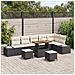 Set Divano da Giardino 9 Pezzi con Cuscini Polirattan Nero Acacia,  Divano da Giardino 2 Posti con Cuscini Polirattan Nero,  Set da Pranzo da Giardino 3 Pezzi con Cuscini Polirattan Nero Acacia - Foto miniatura 2