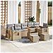 Set Divano da Giardino in 10 Pezzi con Cuscini Beige Rattan Polietilene Acacia, Set da Pranzo da Giardino in 3 Pezzi con Cuscini Beige Rattan Polietilene Acacia - Foto miniatura 2
