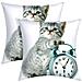 Set Di 2 Copricuscini 40x40 Cm Kitten Clock Design - Foto miniatura 2