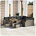 Set Divano da Giardino  12 Pezzi con Cuscini Grigio Rattan Polietilene Acacia, Set da Pranzo da Giardino  3 Pezzi con Cuscini Grigio Rattan Polietilene Acacia - Foto miniatura 2