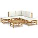 Set Salotto da Giardino 6pz con Cuscini Bianco Crema in Bambù - Foto miniatura 1