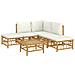 Set Salotto da Giardino 6pz con Cuscini Bianco Crema in Bambù - Foto miniatura 2
