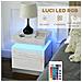 Comodino Con Luce Led Rgb Incorporata Con 2 Cassetti, 4 Modalità Di Luce E 16 Colori, In Truciolato, 45x35x52cm, Bianco - Foto miniatura 3