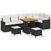 Set divano da giardino 9 pezzi con cuscini Polyrattan nero Acacia, Set da pranzo da giardino 3 pezzi con cuscini Polyrattan nero Acacia - Foto miniatura 1
