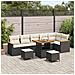 Set divano da giardino 9 pezzi con cuscini Polyrattan nero Acacia, Set da pranzo da giardino 3 pezzi con cuscini Polyrattan nero Acacia - Foto miniatura 2