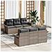 Set di divani da giardino 7 pezzi con cuscini Grigio Polyrattan Acacia,  Divano da giardino 2 posti con spazio di archiviazione e cuscini Grigio Polyrattan - Foto miniatura 2