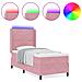 Letto con Box Springs LED e Materasso Rosa 90 x 200 cm Velluto - Foto miniatura 4