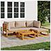 Set Salotto da Giardino 5pz con Cuscini Tortora Legno Massello - Foto miniatura 2