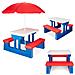 Tavolo picnic da giardino per bambini con ombrellone e panchine, blu e rosso - Foto miniatura 4