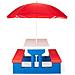 Tavolo picnic da giardino per bambini con ombrellone e panchine, blu e rosso - Foto miniatura 2